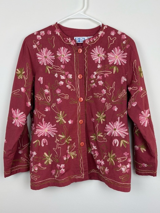 BEA Classics Jackets & Blazers - Vintage 90s Embroidered Floral Shacket Cotton Linen size Large Petite boho
